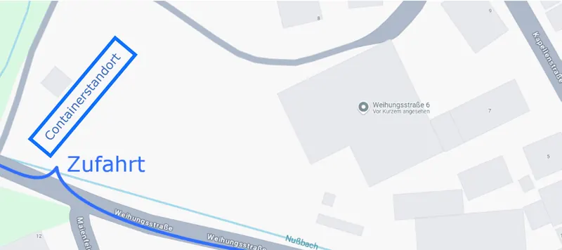 Zufahrt zur Containeranlage an der Weihungsstraße in Schwendi-Weihungszell